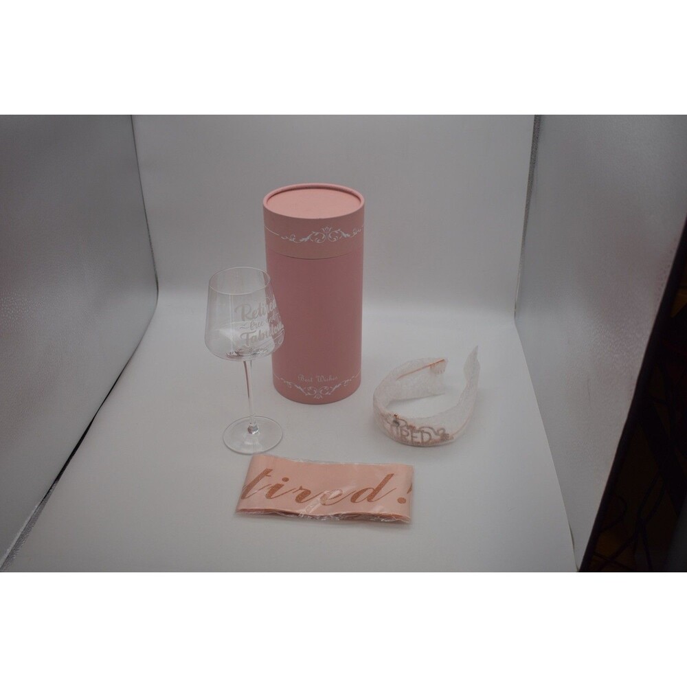 Retired Free & Fabulous Wine Glass with Retired Tiara and Sash - New In Box